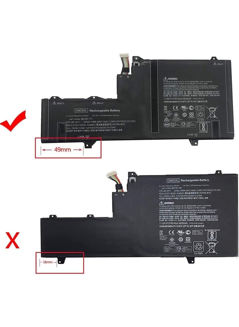 Laptop Battery for HP EliteBook X360 1030 G2 13.3 Inch Series OMO3XL HSTNN-IB7O 863167-171 863280-855 863167-1B1 HSN-I04C HSTNN-IB70 11.55V 57Wh 3 Cell,