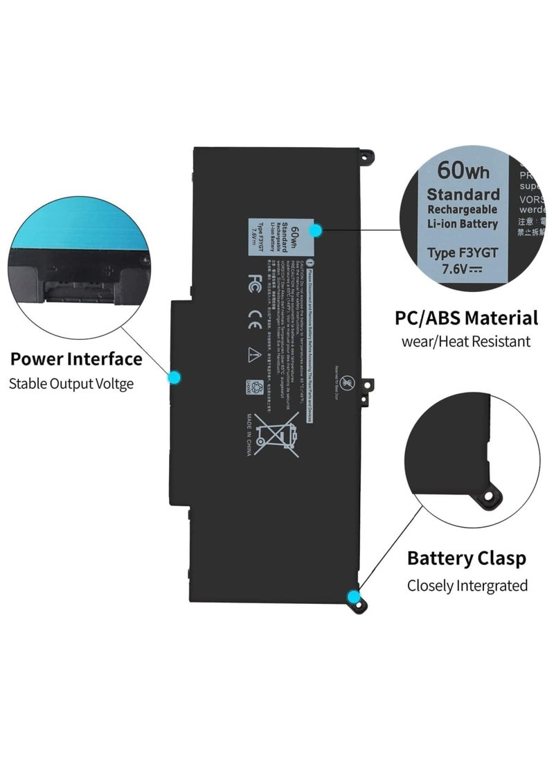 Replace New 60Wh F3YGT 7.6V Battery for Dell Latitude 7280 7290 7380 7390 7480 7490 E7280 E7290 E7380 E7390 E7480 E7490,