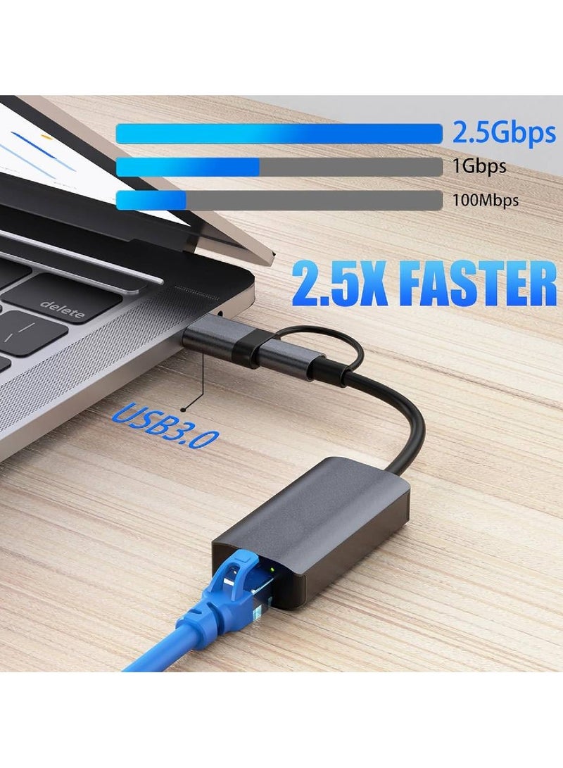 2 in 1 Type-C and USB-A Gigabit Ethernet Converter Cable – 1000Mbps, 50cm with RJ45 Port, Aluminum Alloy Protection, Plug & Play for Windows, Linux, MacOS, and Devices