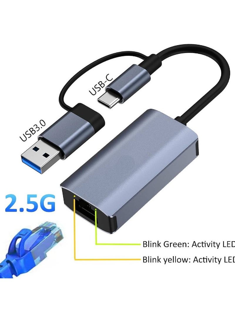 2 in 1 Type-C and USB-A Gigabit Ethernet Converter Cable – 1000Mbps, 50cm with RJ45 Port, Aluminum Alloy Protection, Plug & Play for Windows, Linux, MacOS, and Devices