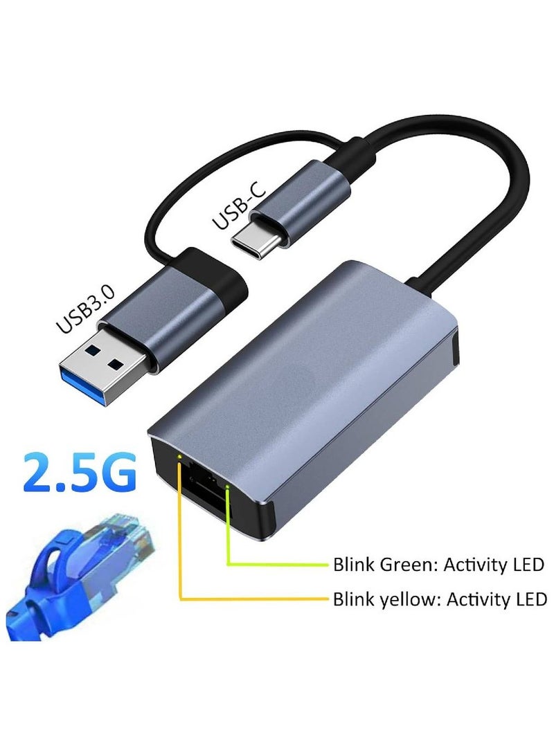 2 in 1 Type-C and USB-A Gigabit Ethernet Converter Cable – 1000Mbps, 50cm with RJ45 Port, Aluminum Alloy Protection, Plug & Play for Windows, Linux, MacOS, and Devices