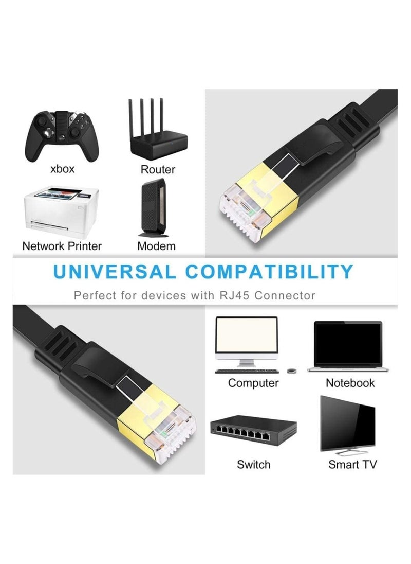 30M Cat 7 Ethernet Cable High Speed Gigabit Flat Lan Network Cable with RJ45 Gold Plated Connector 10Gbps 600Mhz Shielded Internet Patch Cord