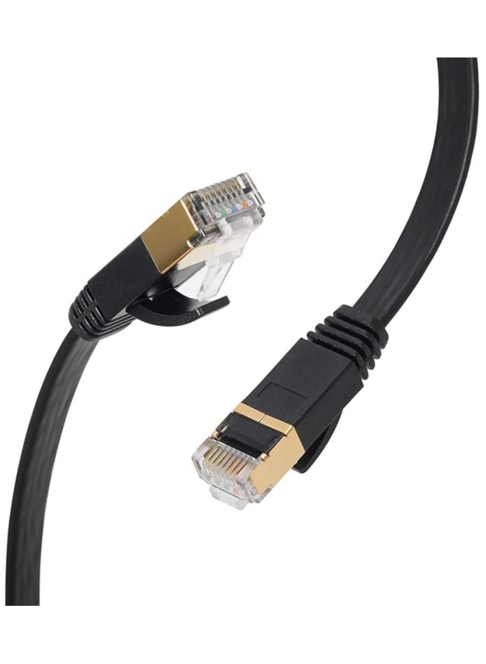 Cat7 Ethernet Cable 15M Black High Speed SSTP Flat Patch Cord, Faster Than Cat5e/Cat6, Internet LAN Computer Cable, Suitable for LAN, Camera, Router, Modem (15M)