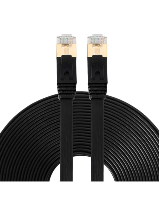 Cat7 Ethernet Cable 15M Black High Speed SSTP Flat Patch Cord, Faster Than Cat5e/Cat6, Internet LAN Computer Cable, Suitable for LAN, Camera, Router, Modem (15M)