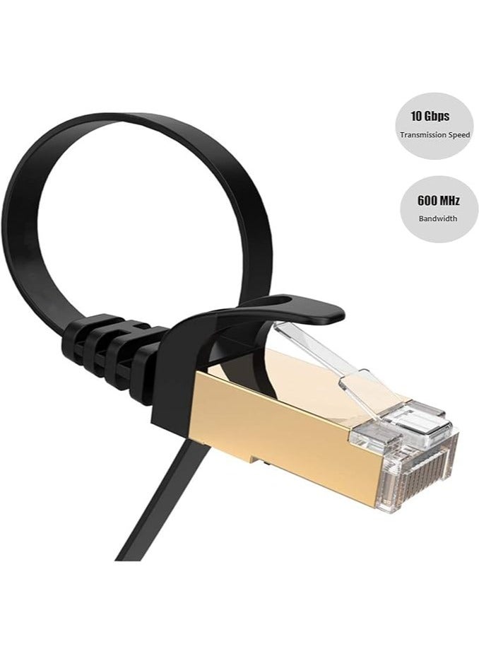 Cat7 Ethernet Cable 15M Black High Speed SSTP Flat Patch Cord, Faster Than Cat5e/Cat6, Internet LAN Computer Cable, Suitable for LAN, Camera, Router, Modem (15M)