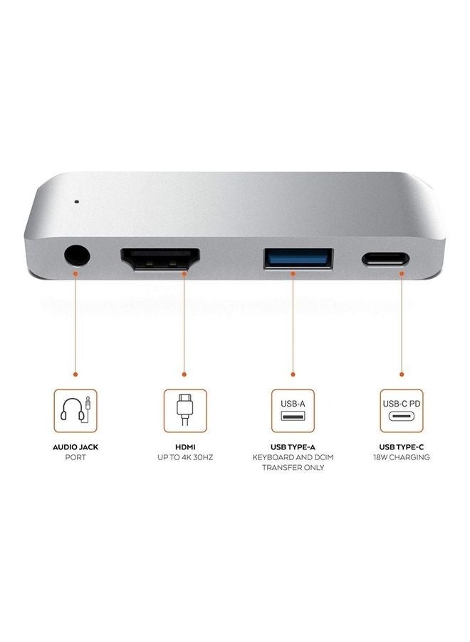 4 IN 1 USB-C Hub Adapter To 4K HDMI 3.5MM Audio Silver