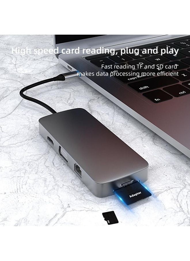 10-In-1 Fast Charging USB HUB Type C To 4K HDMI Docking Station Grey