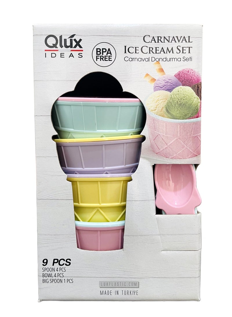 9-Piece Ice Cream Set (4 Bowl, 1 Big Spoons, 4 Small Spoons)