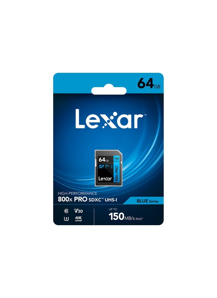 Lexar 64GB High-Performance 800x PRO UHS-I SDXC Memory Card (BLUE Series)