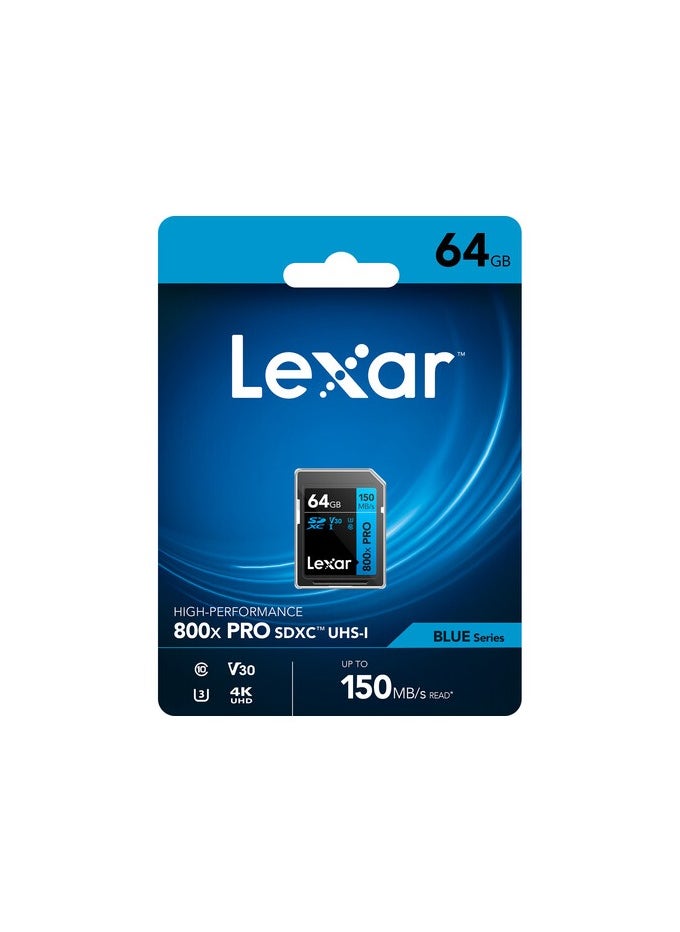 Lexar 64GB High-Performance 800x PRO UHS-I SDXC Memory Card (BLUE Series)