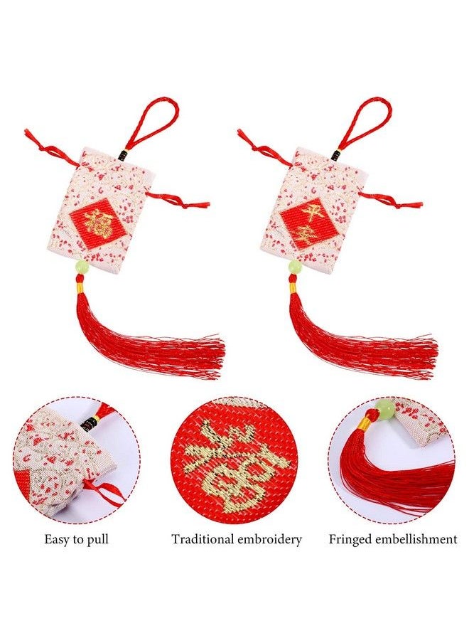 16 Pieces Year Of The Rabbit 2023 Tassel Sachets Chinese New Year Good Luck Tassel Feng Shui Classical Brocade Sachets (Empty Bags) Embroidery Amulets Kit For Car Home Decoration