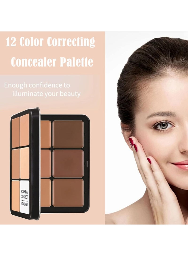 Professional Color Correcting Concealer Cream,12 Color Concealer Foundation Palette,Long-Wearing Full Coverage Makeup and Corrector for Under Eye Dark Circles, Acne & Blemishes, Reduces Redness