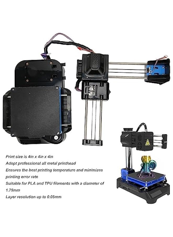 FDM Mini 3D Printer, Your First Entry-Level 3D Printer, High Printing Accuracy, 4x4x4in Printing Volume, Direct Extruder FDM Small 3D Printer, Small 3D Printer for Beginners (UK Plug)