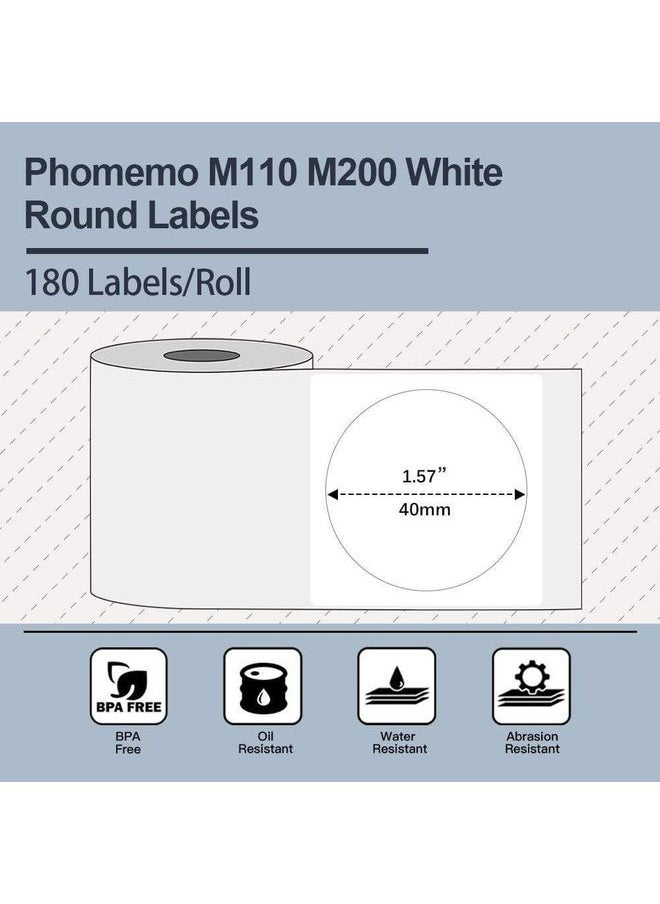 For Phomemo M110 / M200 180pcs /Roll 40x40mm Round Self-Adhesive Thermal Labels