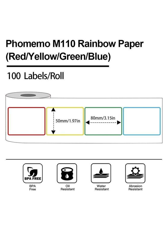 For Phomemo M110 / M200 100pcs /Roll 50x80mm Rainbow Frame White Self-Sticking Tag