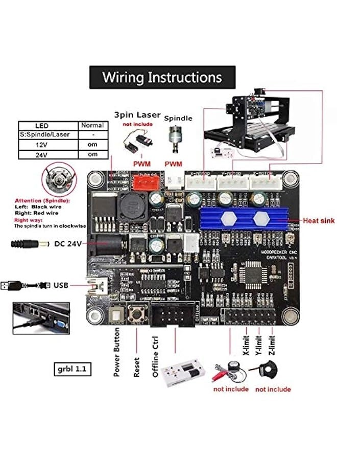 Upgraded CNC 3018 Pro M CNC Machine, 3 Axis CNC Engraving Machine Wood Router Kit GRBL Control DIY Plastic Acrylic PCB PVC Carving Milling Machine with Offline Controller