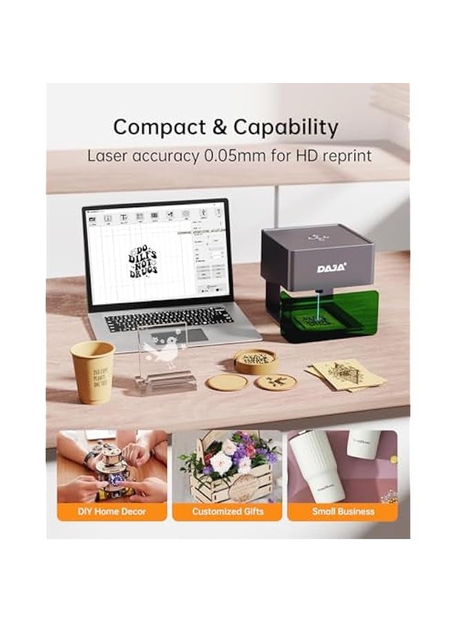 DAJA DJ6 Pro Laser Engraver with Higher Columns Portable Laser Engraving Machine Kits for DIY Supports Win/Mobile System/Offline Laser Cutter (Working area 3.15 * 3.15 inches)