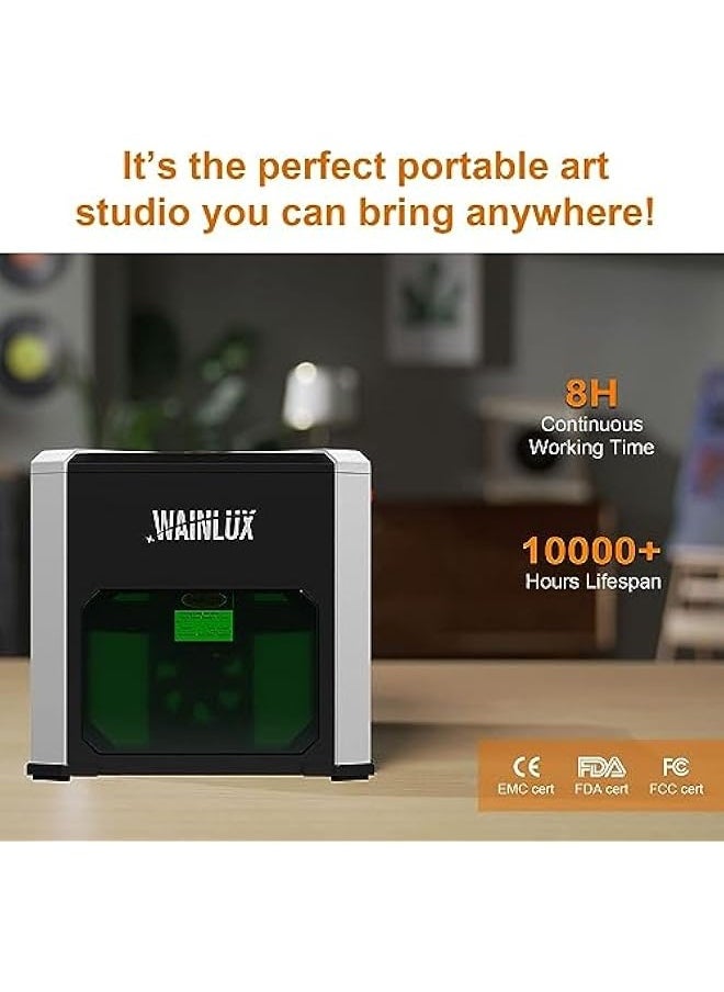 WAINLUX K6 Mini Laser Engraving Machine with 0.05mm Accuracy, 3W Laser Power, Wireless BT App Control, Offline Engraving, Laser Cutter Engraver Tool for Wood Vinyl Leather Glass, DIY Art, Logo Design