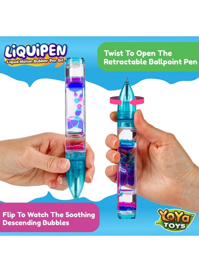 Yoya Liquipen - Liquid Motion Bubbler Pens Toy (3 Pack) - Writes Like A Regular Pen - Colorful Timer Pens Great For Stress And Anxiety Relief - Cool Fidget Toys For Kids And Adults