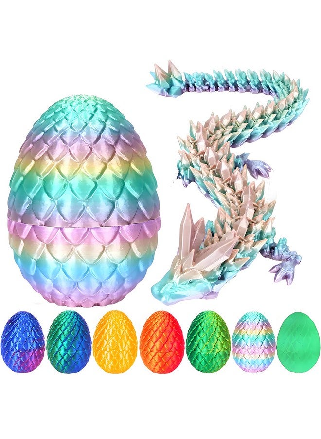 3D Printed Dragon Egg, Mystery Crystal Dragon Egg Fidget Toys Surprise, Easter Eggs Articulated Crystal Dragon Eggs With Dragon Inside (Rainbow Color)