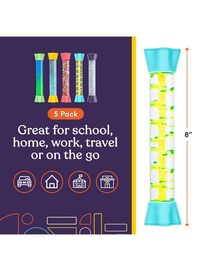 Liquid Motion Bubbler Toy Cool Tubes 5-Pack Colorful Hourglass Timer With Droplet Movement, Bedroom, Sensory Play, Cool Home Or School