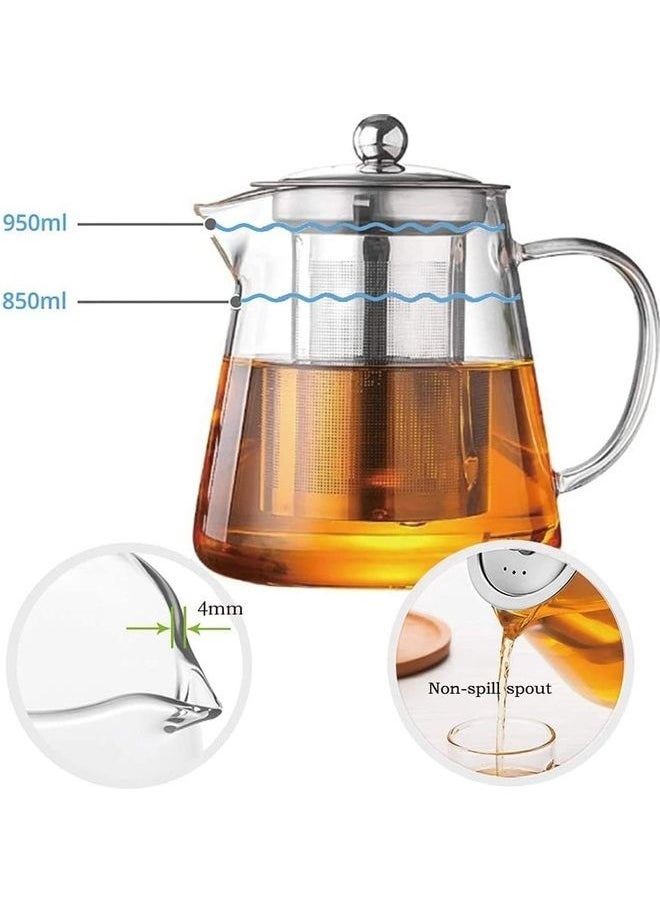 Glass Infuser Teapot With Lid Clear/Silver 6x4.9inch