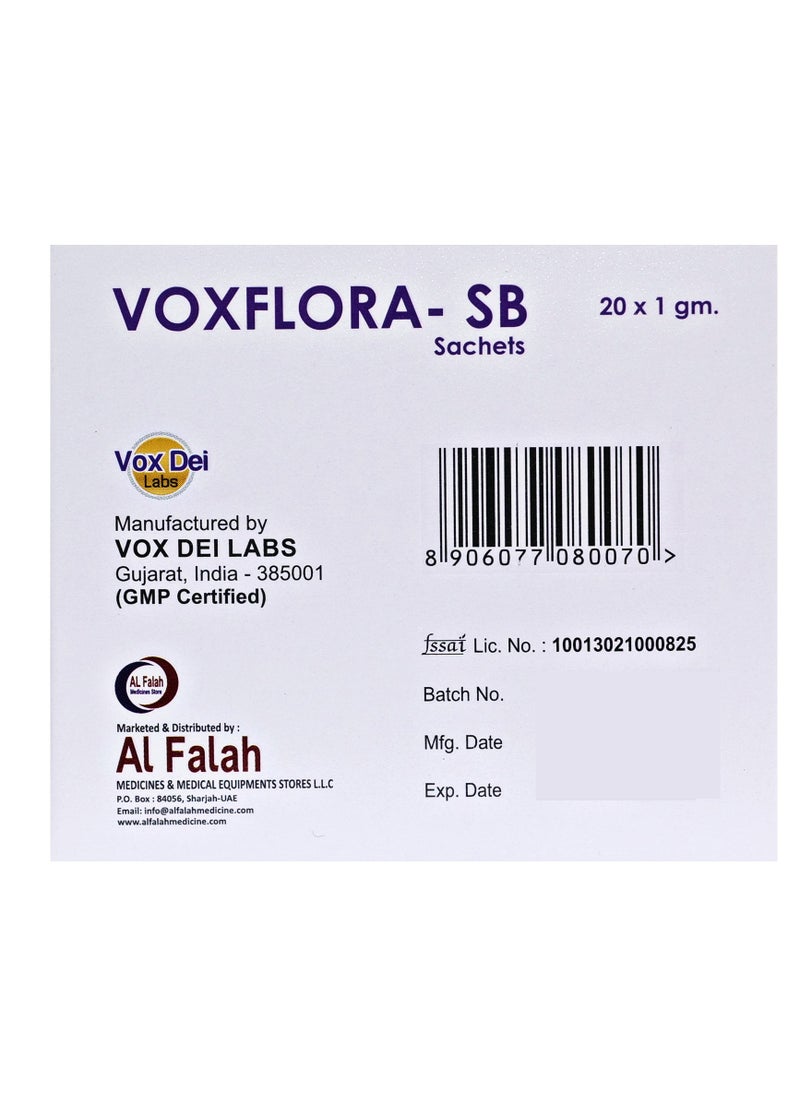 VOXFLORA-SB Sachets – Pre-Probiotic with Zinc for Gut & Digestive Health – Lactobacillus, Bifidobacterium, Saccharomyces Boulardii, FOS – 20 Sachets