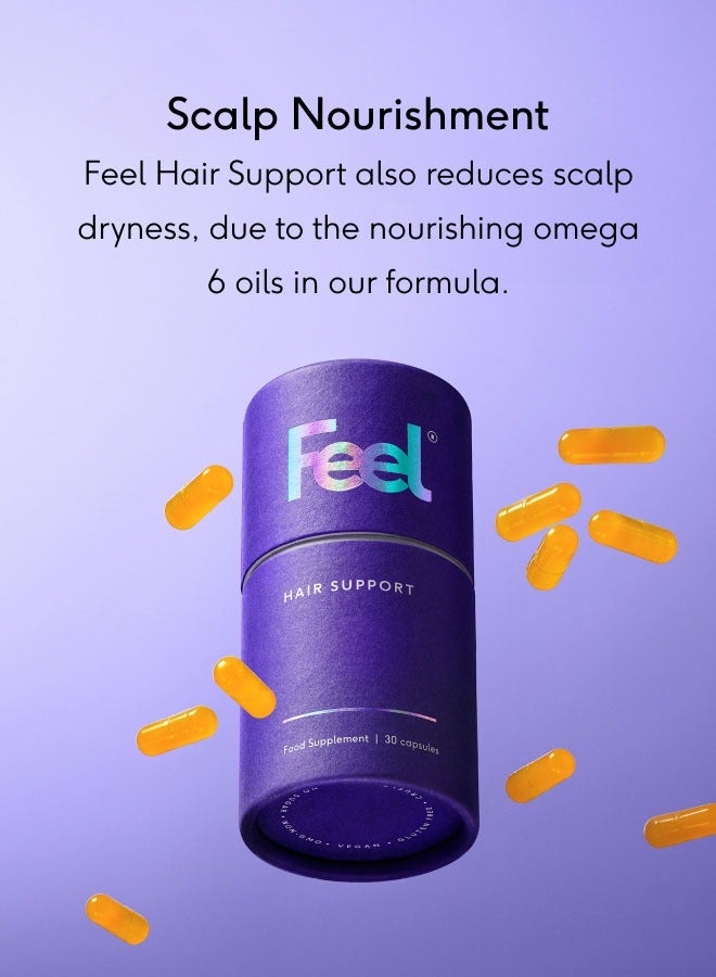 Feel Hair Support, Natural Support for Thinning Hair, 100% Halal, Vegan, Contains Biotin, 30 Capsules