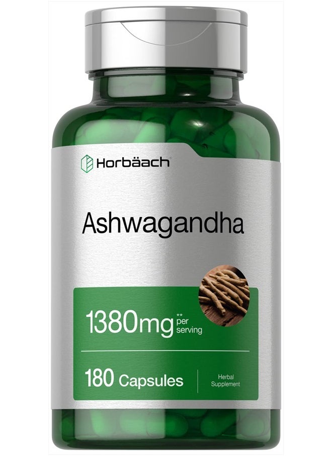 Horbaach Ashwagandha Root Extract Supplement 1380mg | 180 Capsules | Non-GMO, Gluten Free