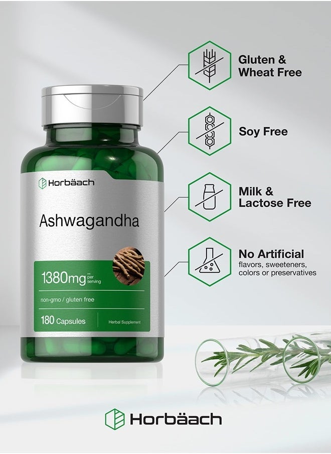 Horbaach Ashwagandha Root Extract Supplement 1380mg | 180 Capsules | Non-GMO, Gluten Free