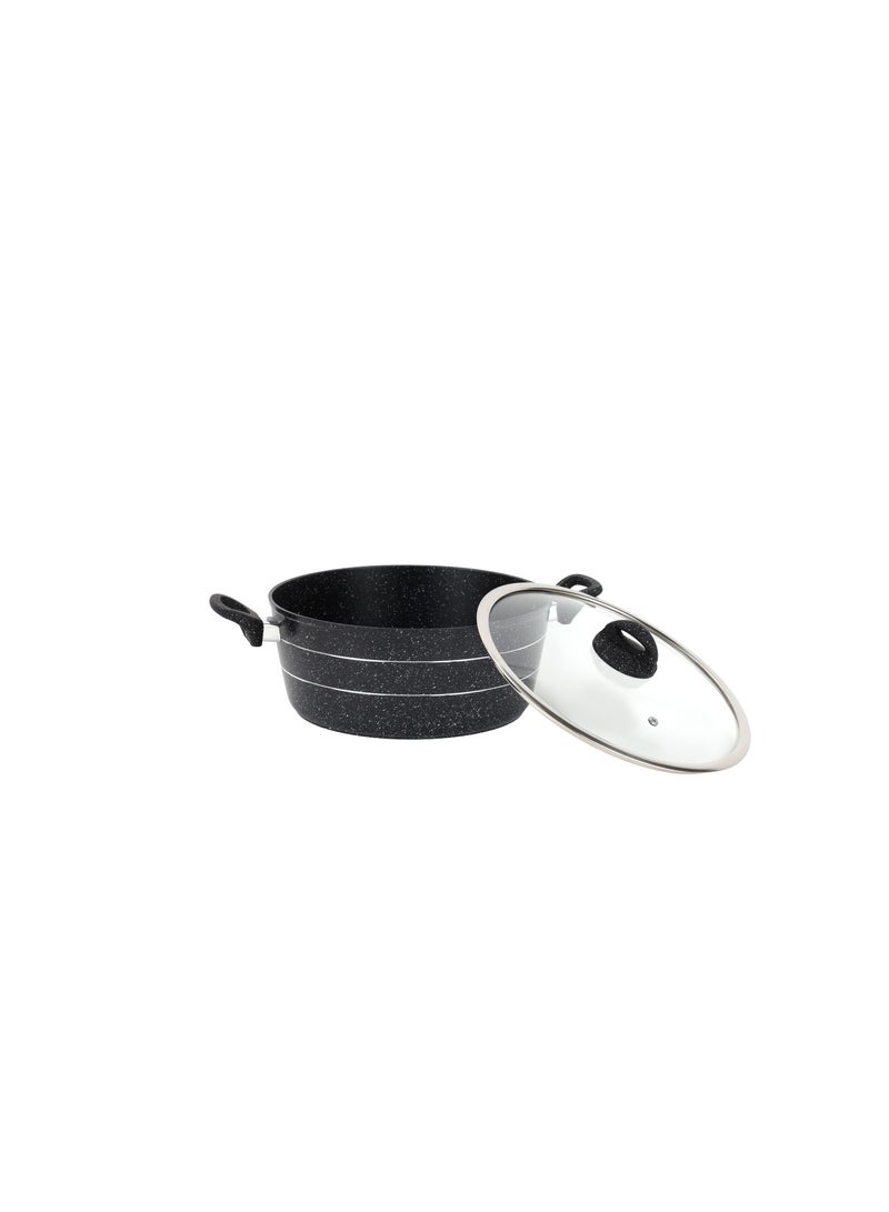 Royalford 28 cm Smart Granite Series Casserole- RF11867/ Forged Aluminium Cookware with Nonstick Granite Coating, Compatible with Induction, Hot Plate, Halogen, Ceramic, Gas Cooktops/ with Glass Lid and Soft Touch Handles, Perfect for Cooking Stews, Curries, Soups, Rice, Etc. Black