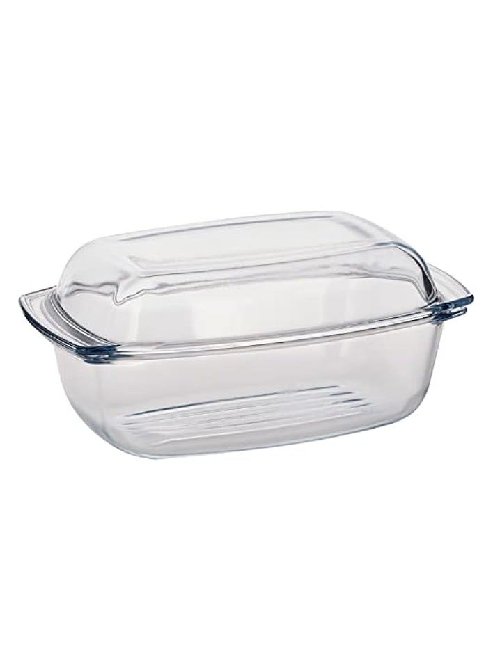 Glass Casserole Rectangular, 5.8L,Borosilicate (Heat-Resistant) Glass, Suitable For Gas Cooker, Electrical And Oven.