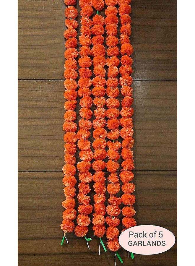 5-Piece Artificial Marigold Flower String Dark Orange 56inch