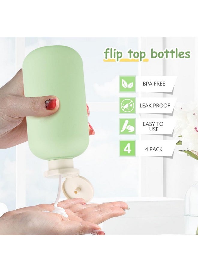 4 Pcs Empty Green Squeeze Bottles With Flip Cap Refillable Plastic Travel Bottles Refillable Containers For Cream Lotion Shampoo Conditioner And More (300Ml/10Oz)