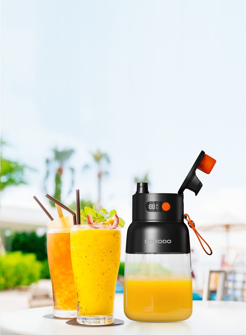 Portable Blender 1L with LED Display / 12 Stainless Steel Blades / Blend and Sip / Quick Prep Time / Blend on the Go - Black/Orange