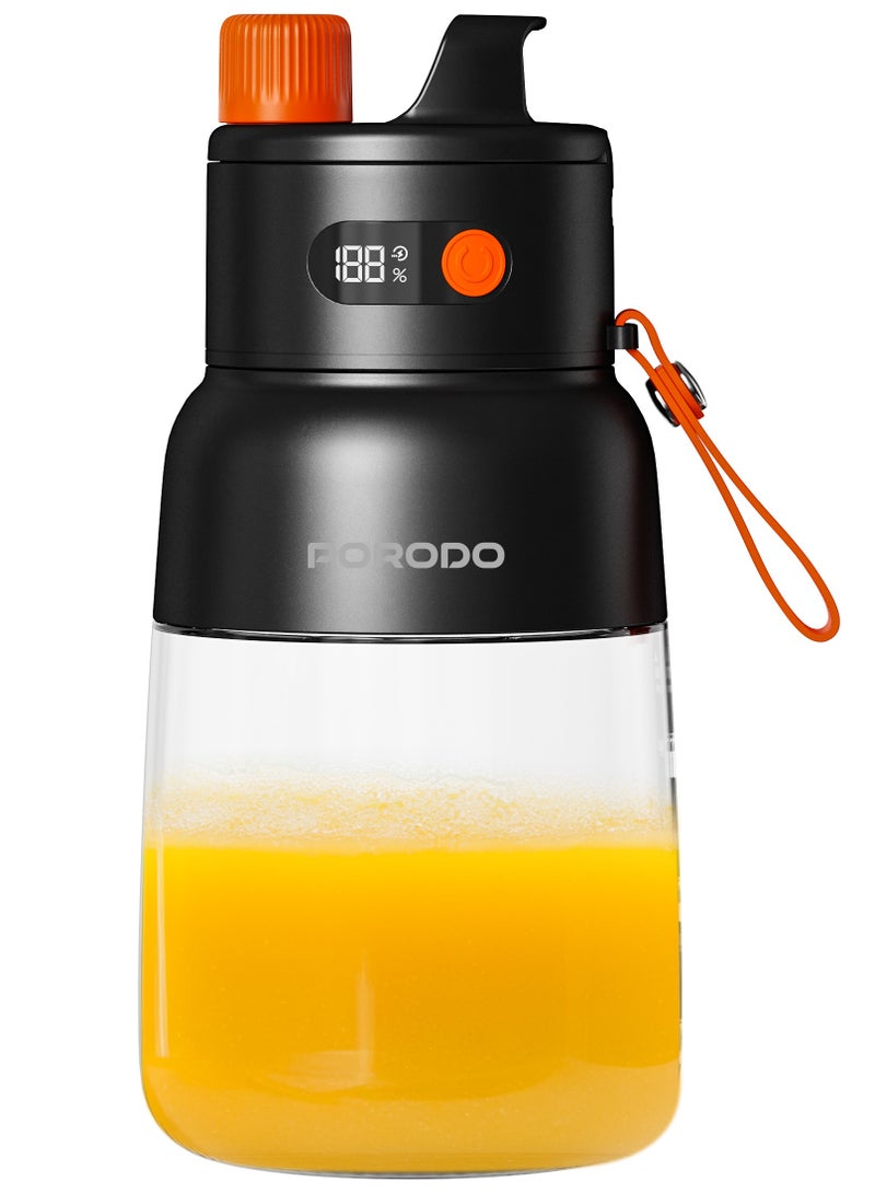 Portable Blender 1L with LED Display / 12 Stainless Steel Blades / Blend and Sip / Quick Prep Time / Blend on the Go - Black/Orange