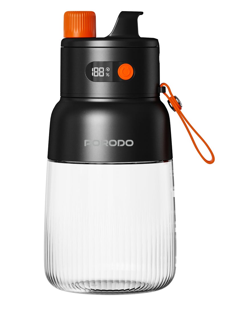 Portable Blender 1L with LED Display / 12 Stainless Steel Blades / Blend and Sip / Quick Prep Time / Blend on the Go - Black/Orange