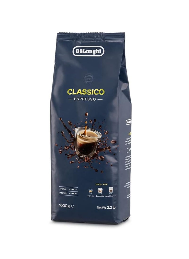 De'Longhi Classico Roatsed Whole Coffee Beans for Coffee Machines, Ideal For Espresso, Capuccino, Latte Macchiato 1Kg, - DLSC616