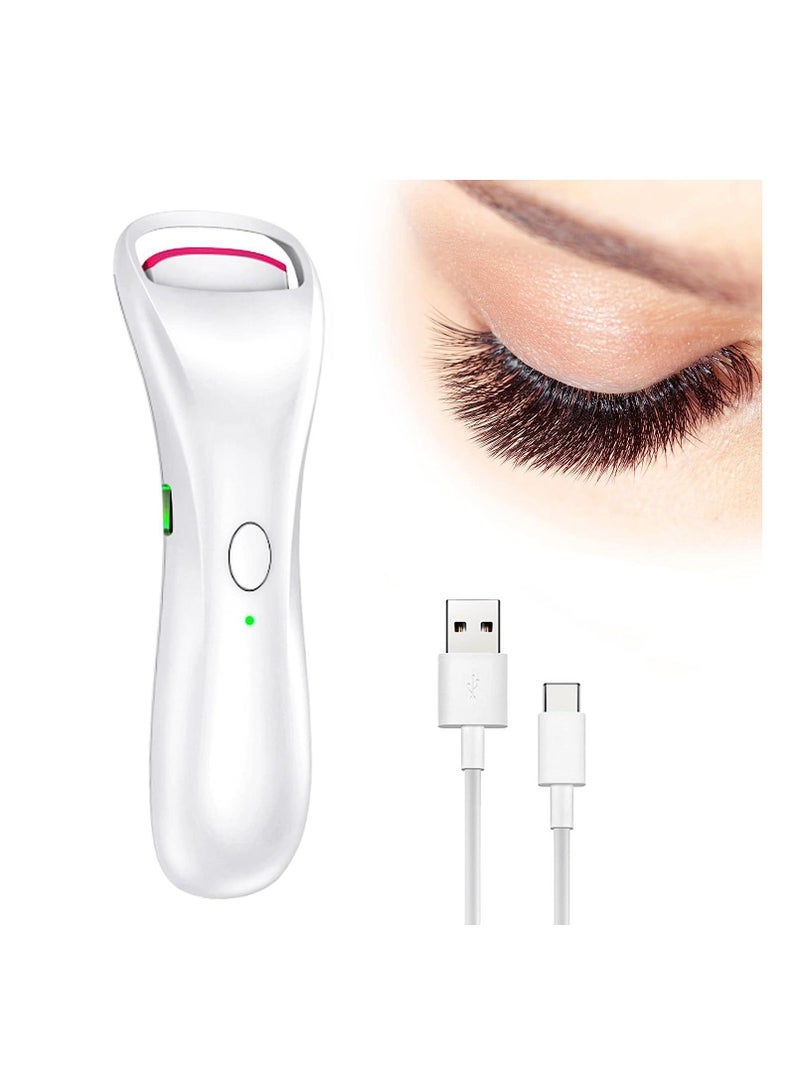 Heated Eyelash Curler, USB Rechargeable Eyelash Curler, 2 Heating Modes Handheld Heated Lash Curler, Get Naturally Curled Lashes in Seconds, No Harm to Eyelashes, 1 Pcs, White