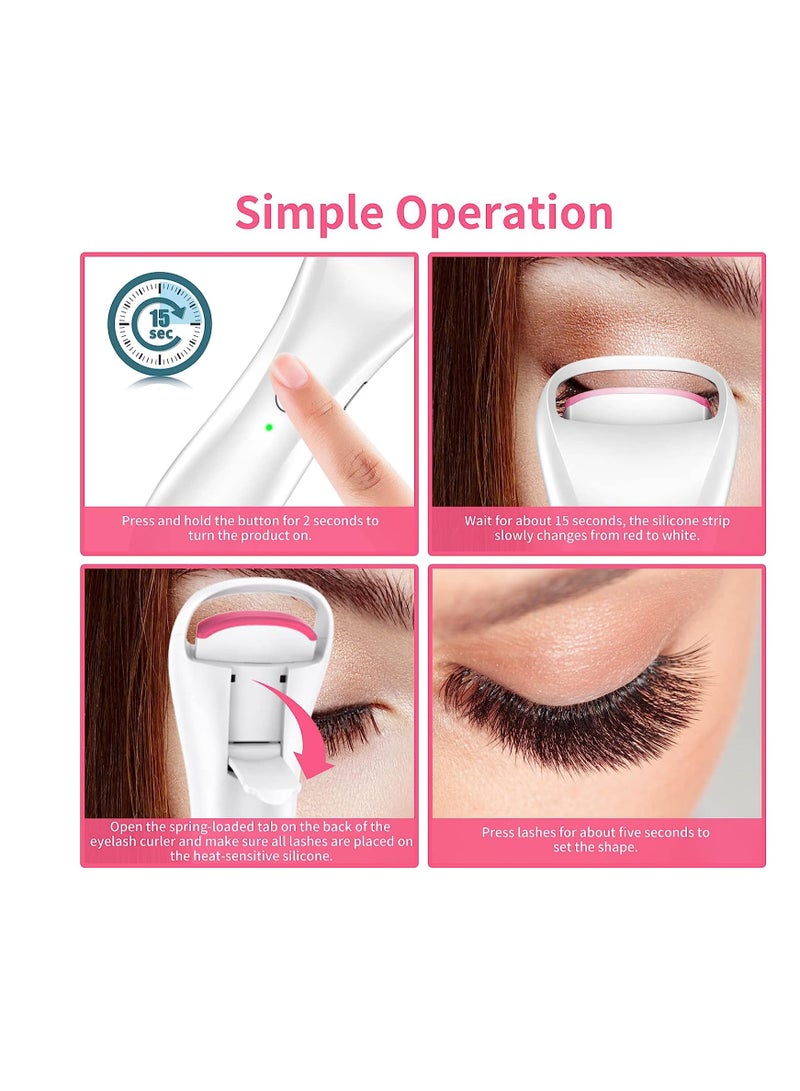 Heated Eyelash Curler, USB Rechargeable Eyelash Curler, 2 Heating Modes Handheld Heated Lash Curler, Get Naturally Curled Lashes in Seconds, No Harm to Eyelashes, 1 Pcs, White