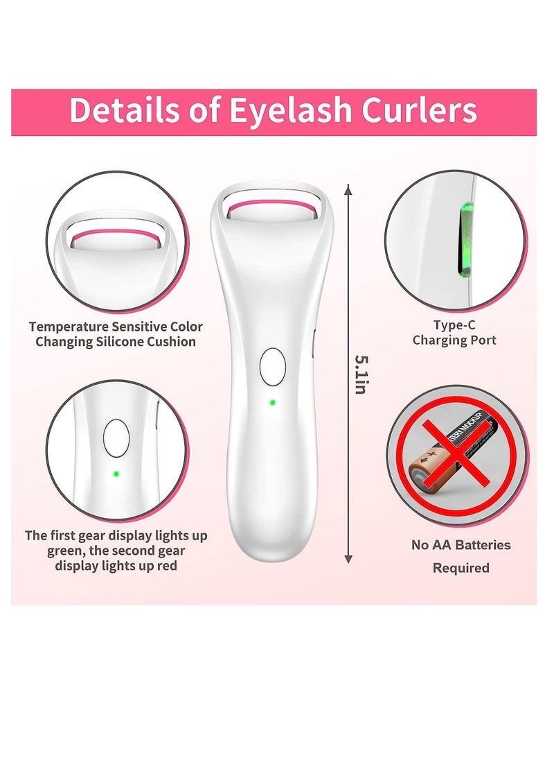 Heated Eyelash Curler, USB Rechargeable Eyelash Curler, 2 Heating Modes Handheld Heated Lash Curler, Get Naturally Curled Lashes in Seconds, No Harm to Eyelashes, 1 Pcs, White