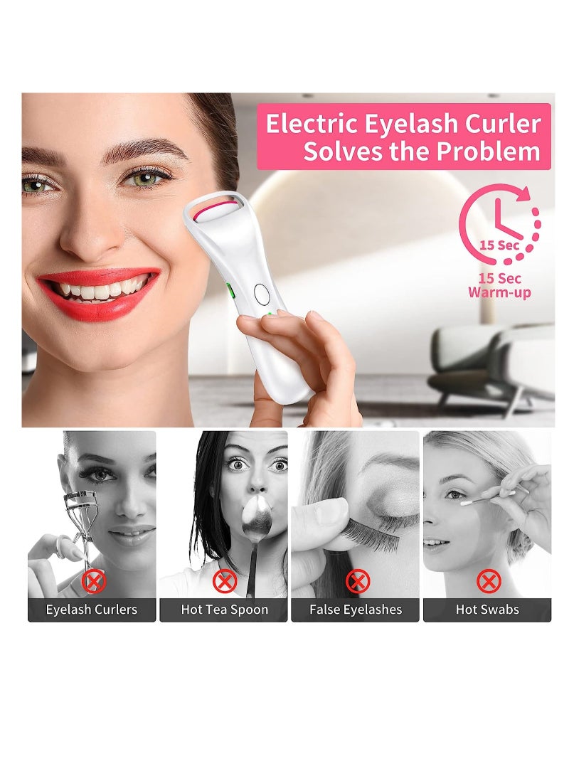 Heated Eyelash Curler, USB Rechargeable Eyelash Curler, 2 Heating Modes Handheld Heated Lash Curler, Get Naturally Curled Lashes in Seconds, No Harm to Eyelashes, 1 Pcs, White