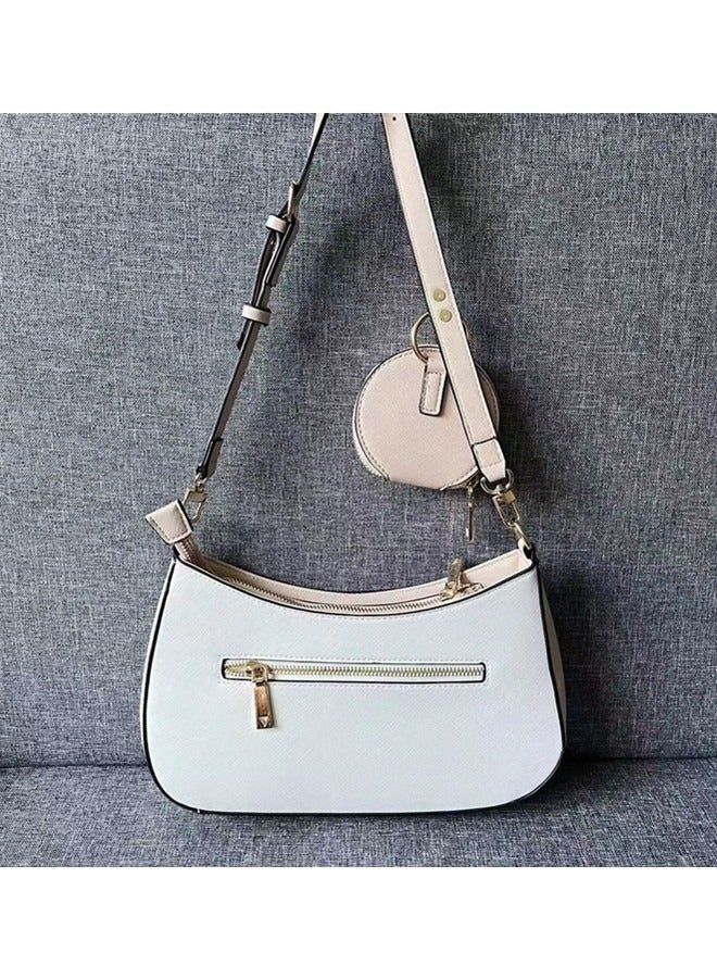 Women's Zipper Shoulder Bag PU Handbag White 29cm * 18cm * 6cm