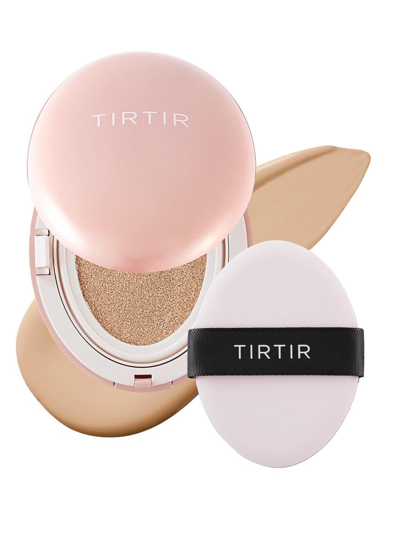 TIRTIR Mask Fit All Cover Pink Cushion Foundation | High coverage, Velvety Matte Finish, Lightweight, Flawless, Corrects Redness, Korean Cushion (#23N Sand, Full Size, 0.63 Fl Oz)