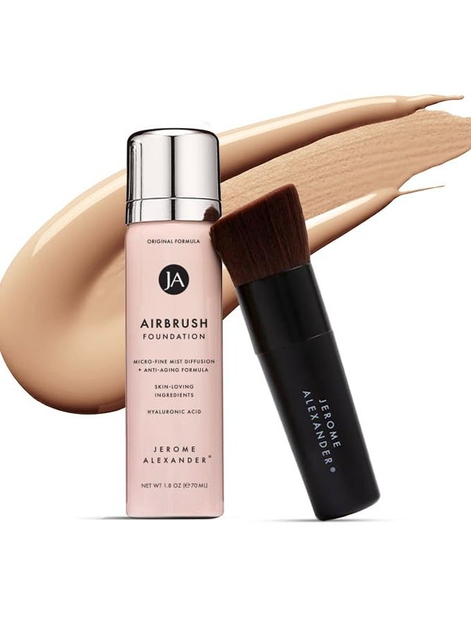 MagicMinerals AirBrush Foundation by Jerome Alexander – 2pc Set with Airbrush Foundation and Kabuki Brush - Spray Makeup with Anti-aging Ingredients for Smooth Radiant Skin - Light