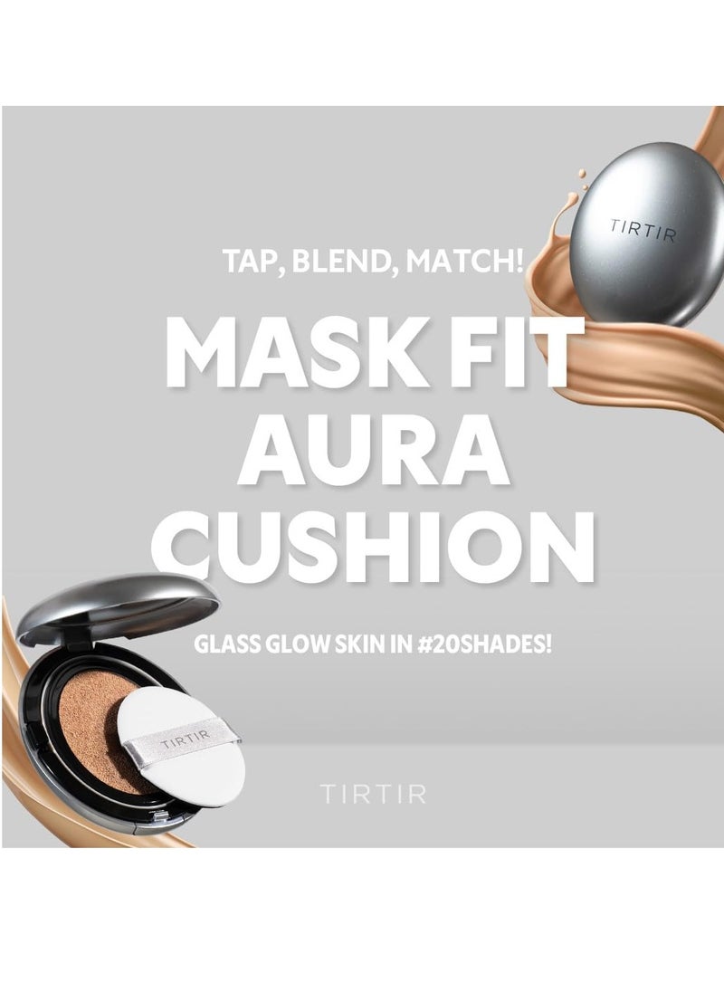 TIRTIR Mask Fit Aura Silver Cushion Foundation | Semi-glow Finish, Natural Coverage, Moisturizing, Lightweight, Korean cushion foundation (#23N Sand, Full Size, 0.63 Fl Oz)