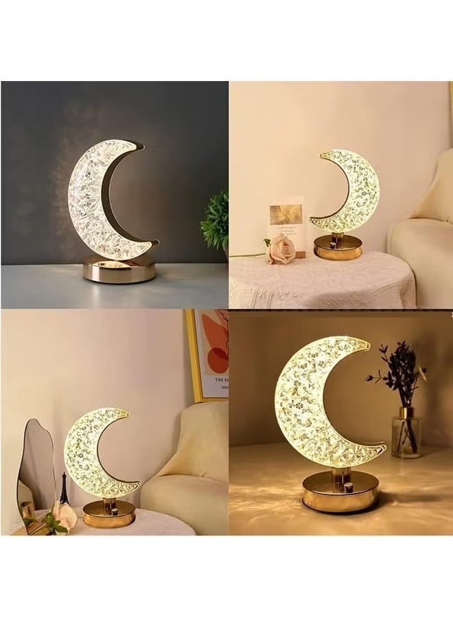 Moon LED Table Lamp – Creative Crystal Night Light with Dimming, USB Charging, and 3 Color Options