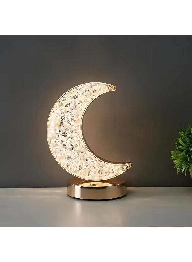 Moon LED Table Lamp – Creative Crystal Night Light with Dimming, USB Charging, and 3 Color Options