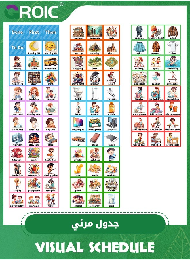 Kids Visual Schedule Calendar Chart, 2 in 1 Autism Daily Chore Routine Chart With 96 Cards,Kids Visual Behavioral Tool Wall Planner for Home,Morning Bedtime Routine Chart for Toddlers