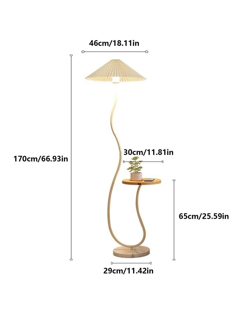 floor lamp with table Modern Mid-Century Gold Arc Floor Lamp with Shelf, Floor Standing Lamp with Pleated Cloth Lampshade & Marble Base for Living Room Bedroom Foyer floor lamps for living room(White)